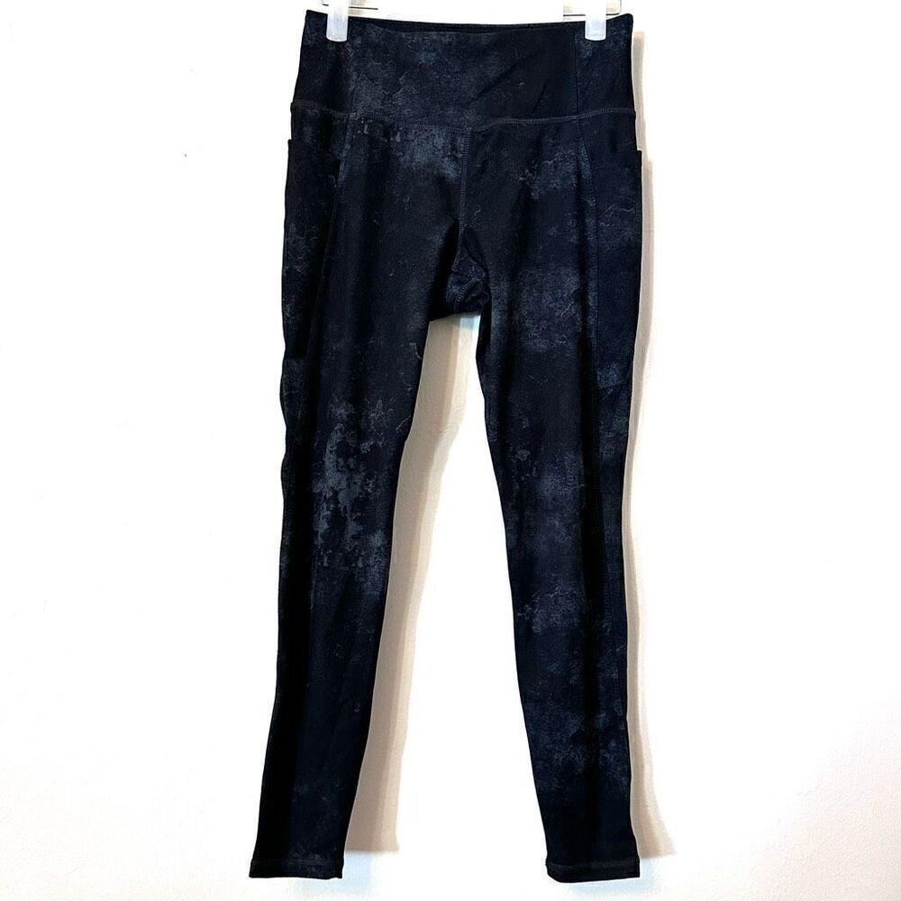 Danskin Watercolor Print Legging Black Side Pockets High Rise Active Pants Small